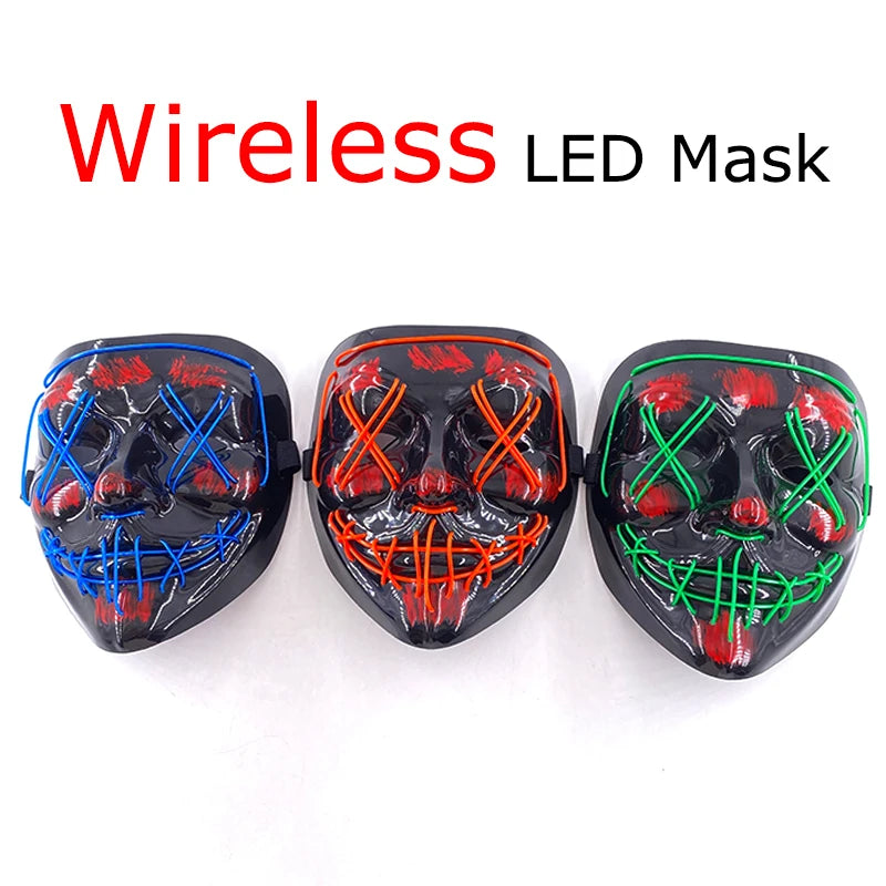 Wireless Neon LED Purge Mask – Glowing Halloween Party Mask