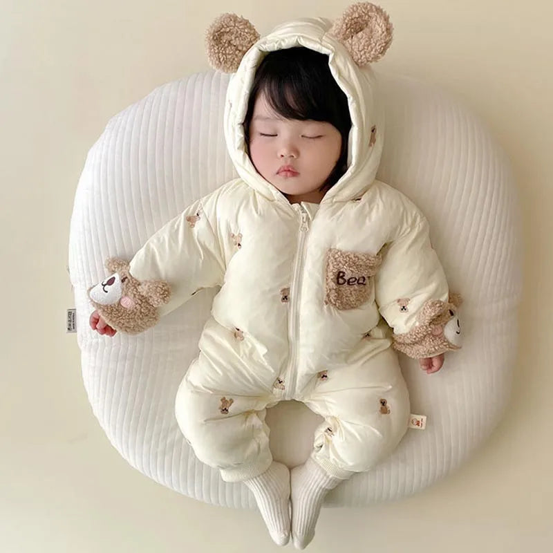 Infant Hooded Romper – Soft Cotton & Fleece
