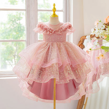 Girls’ Formal Lace Dress – High-End Embroidery for Flower Girl