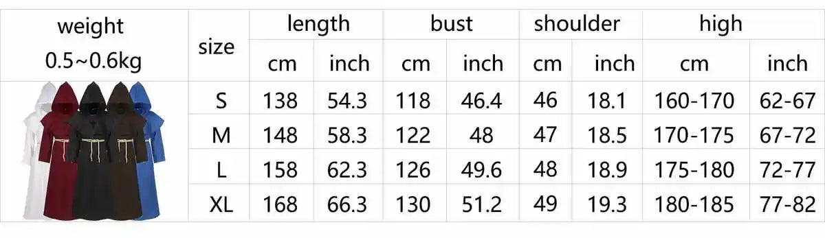 Elegant Medieval Robe – Women’s Halloween Cosplay Costume, Monk Wizard Priest Style