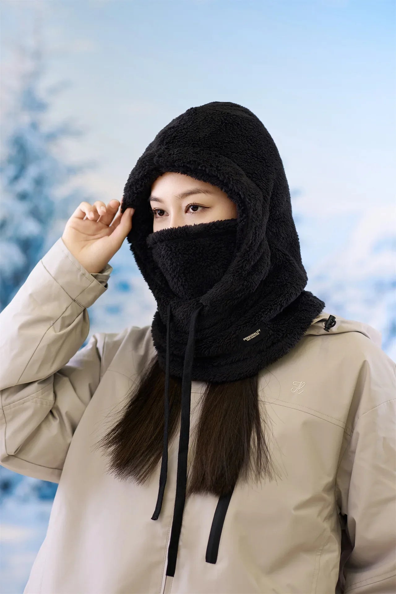 Winter Face Cover Hat with Fleece Sherpa Lining