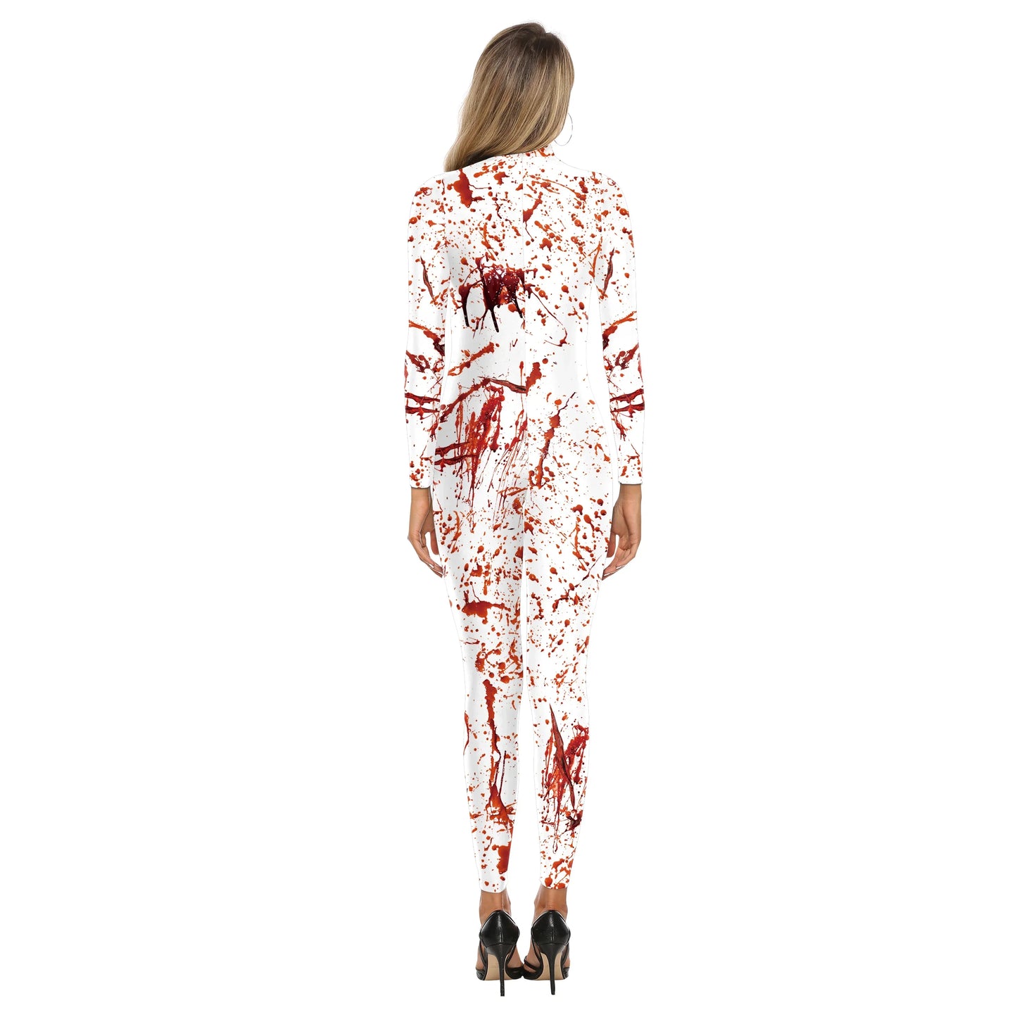 Scary Nurse Cosplay Costume – Blood-Print Slim Bodysuit for Party