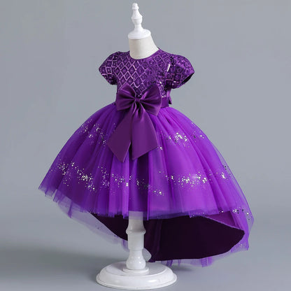 Kids’ Purple Sequin Dress – Bubble Sleeves