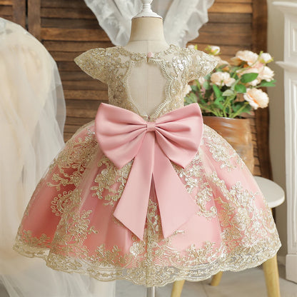 Princess Party Dress – Lace Embroidery with Ruffles