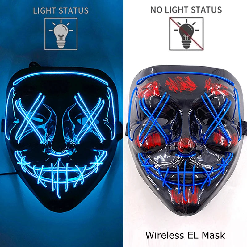 Wireless Neon LED Purge Mask – Glowing Halloween Party Mask