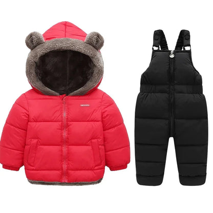 Warm 2Pcs Winter Clothes – Hooded Fleece Coat + Pants for Kids