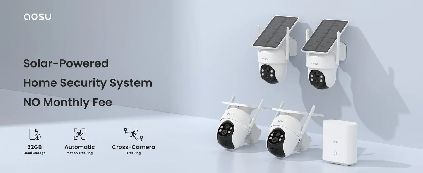 Solar 3MP 360° PTZ WiFi Camera Set | 4 Cams + Base | Smart Surveillance