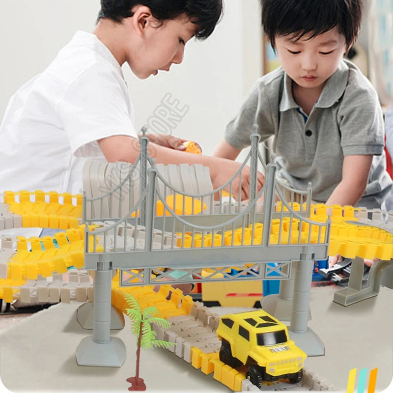 DIY Magic Race Track Set – Flexible Curved Railroad with Colorful Cars for Kids!