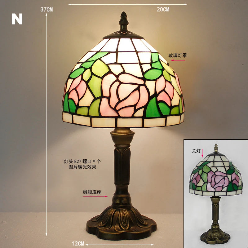 Table Lamp: E27 Stained Glass, Baroque Mediterranean Style for Bedroom & Nightstand