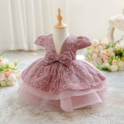 Baby Girl Party Dress – Elegant Sequin Bow Gown