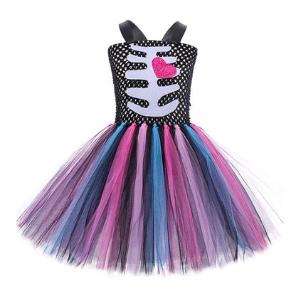 Girls Halloween Performance Outfit – Skull & Floral Tutu