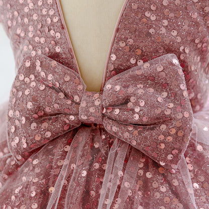 Baby Girl Party Dress – Elegant Sequin Bow Gown