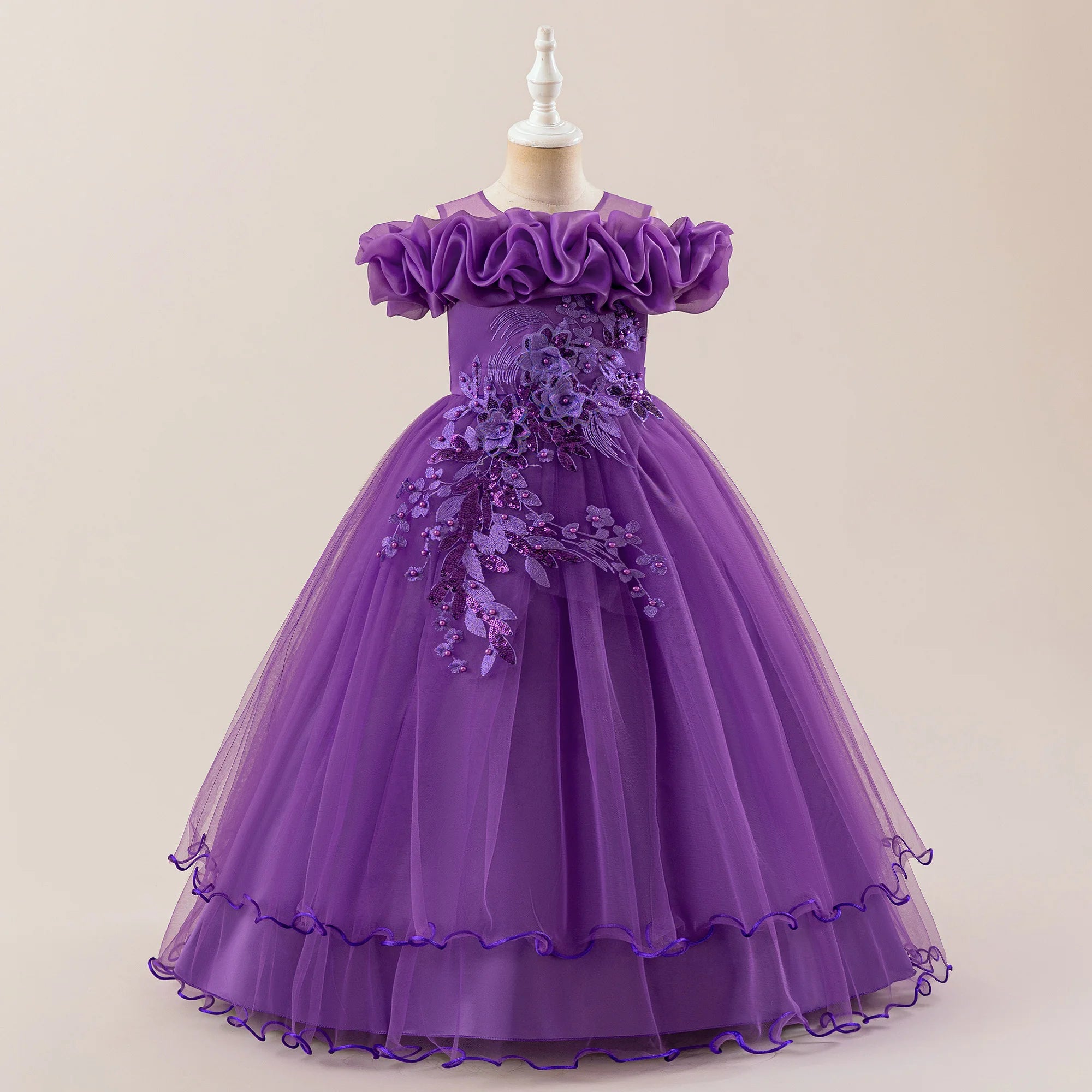 Prom & Party Dress – Girls Floral Mesh Gown