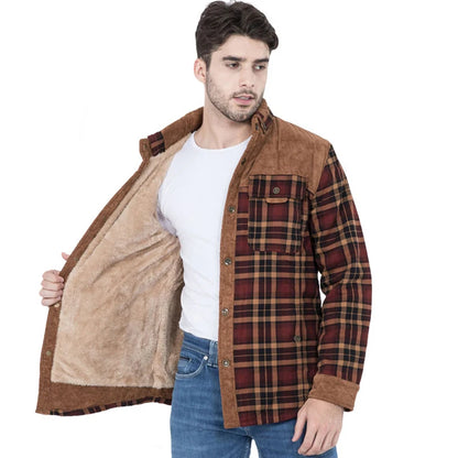 Winter Jacket Men Fleece Thick Warm Cotton Plaid Jacket Autumn Men Casual Multi-Pockets Coat High Quality Warm Lining Jacket Man
