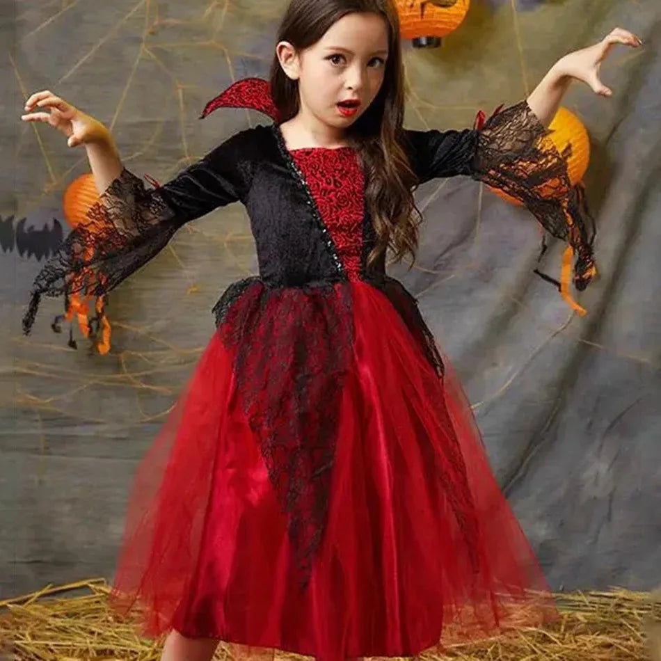 Girls' Vampire Dress: Gothic Elegance for Halloween & Carnival 2024