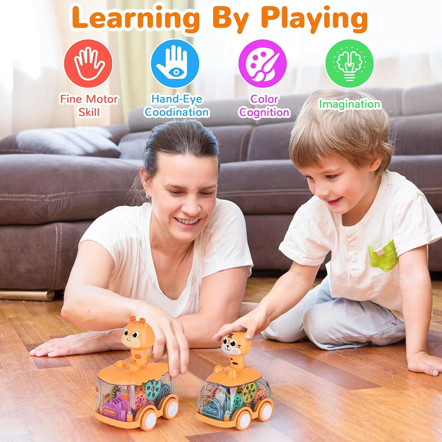 Transparent Light Gear Toy Car – Sliding Inertial Puzzle Car for Toddlers!