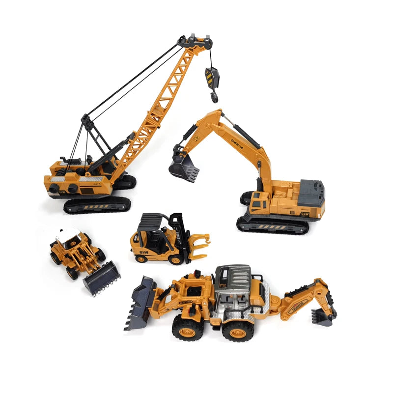 Engineering Diecast Vehicle Set – Tower Crane, Forklift, Bulldozer & Excavator for Boys!