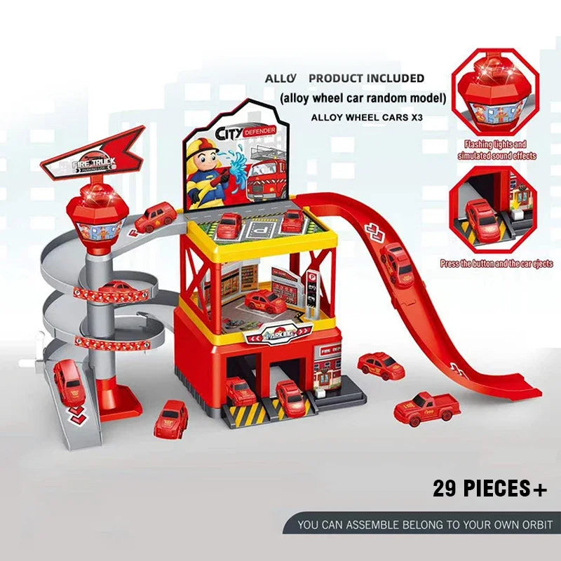 DIY Railcar Parking Track Set – Inertia Cars & Engineering Vehicles for Kids!