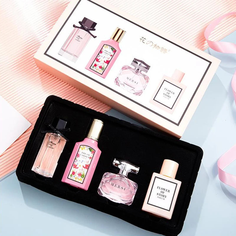 Floral Scent Perfume Gift Box: 4-Piece Set with Lasting Fragrance"