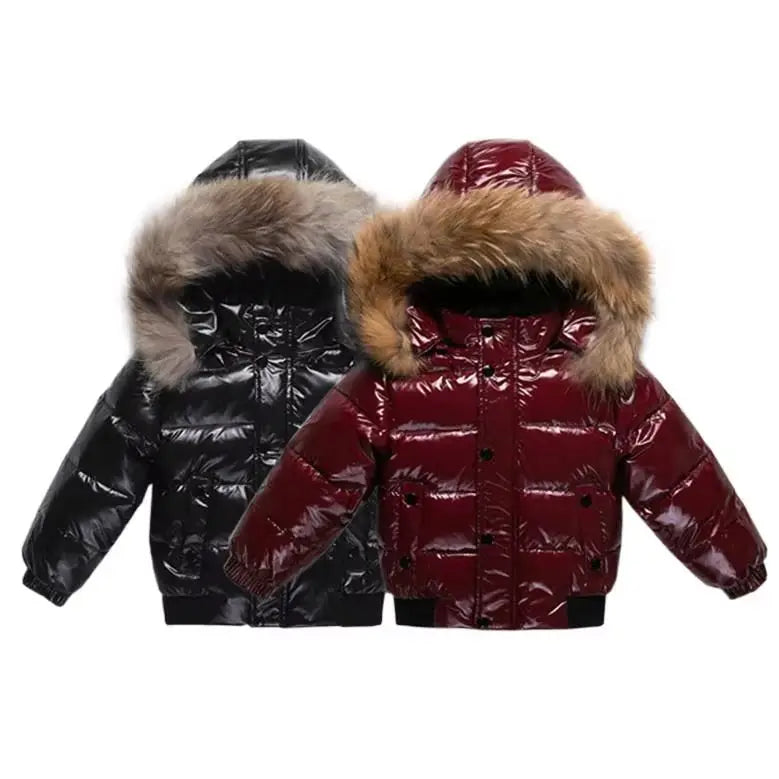 Shiny Waterproof Kids' Down Parka – Real Fur Hood