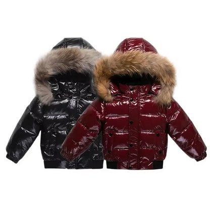 Shiny Waterproof Kids' Down Parka – Real Fur Hood