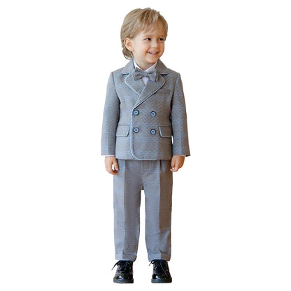 Young Boys’ Formal Outfit – British Plaid Blazer & Pants Set
