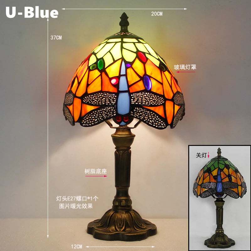 Table Lamp: E27 Stained Glass, Baroque Mediterranean Style for Bedroom & Nightstand