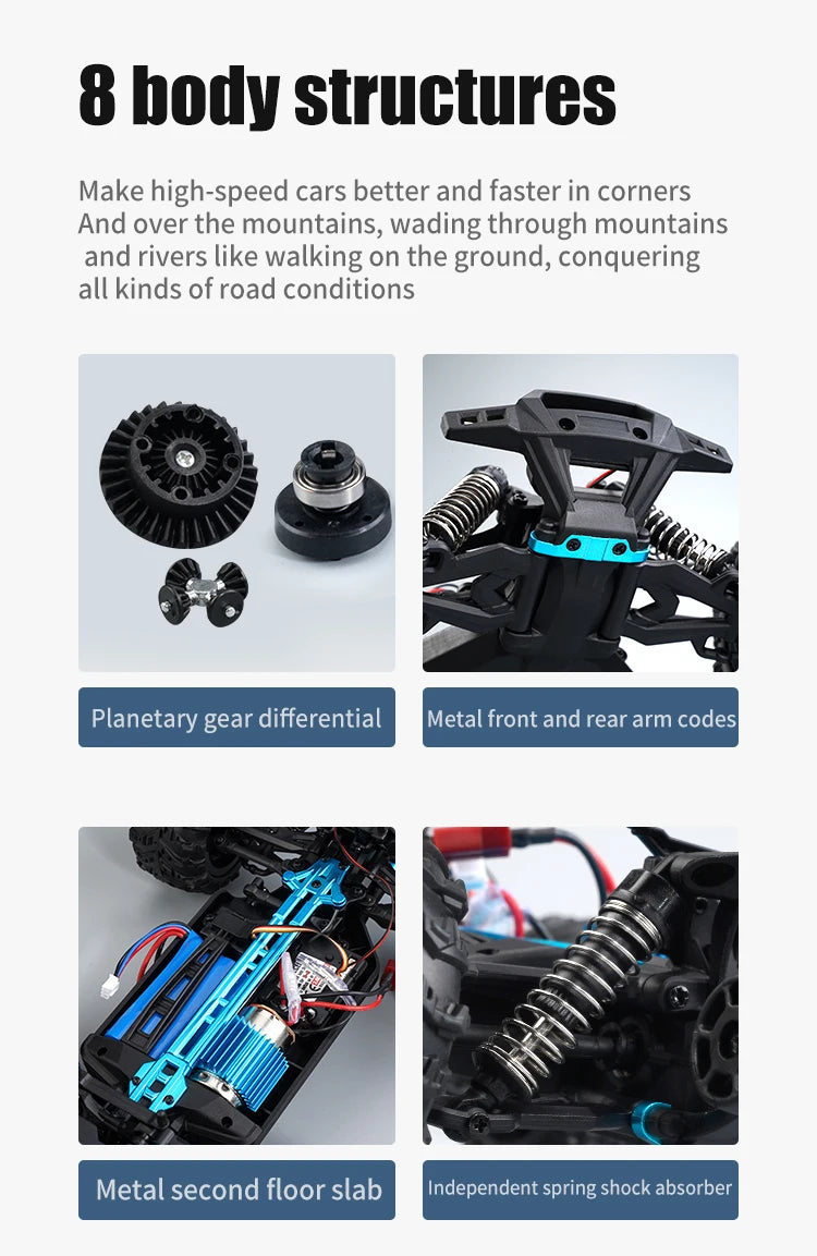 1:16 RC Off-Road Car – High-Speed 4WD Monster Truck with LED Lights