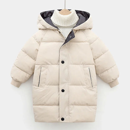 Kids’ Padded Winter Jacket – Thick Fur Collar Hooded Parka, Warm Cotton Coat for Boys & Girls