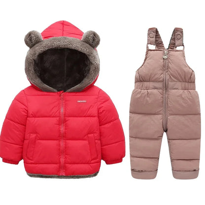 Warm 2Pcs Winter Clothes – Hooded Fleece Coat + Pants for Kids