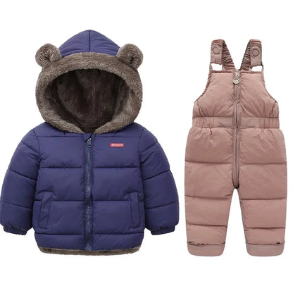 Warm 2Pcs Winter Clothes – Hooded Fleece Coat + Pants for Kids