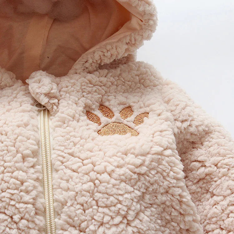 Winter Baby Romper – Embroidered Bear & Cozy Fleece