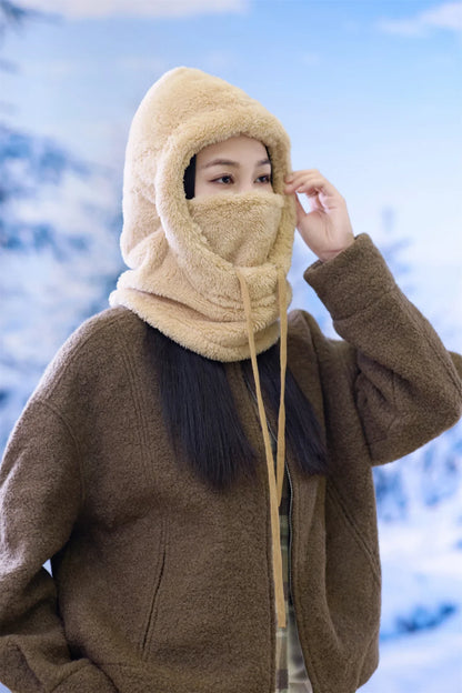 Winter Face Cover Hat with Fleece Sherpa Lining