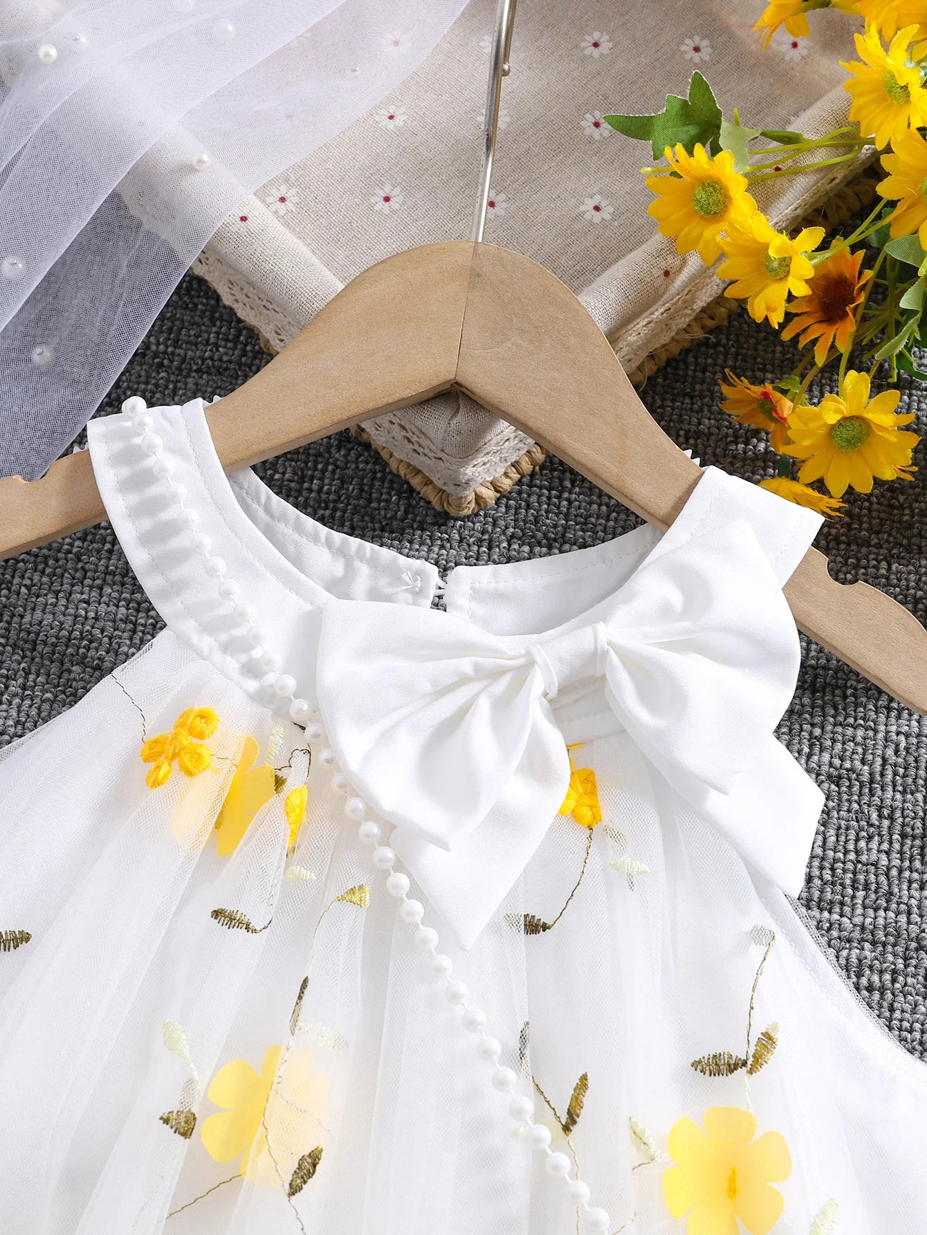 Girls' Summer Halter Dress with 3D Flowers & Bag