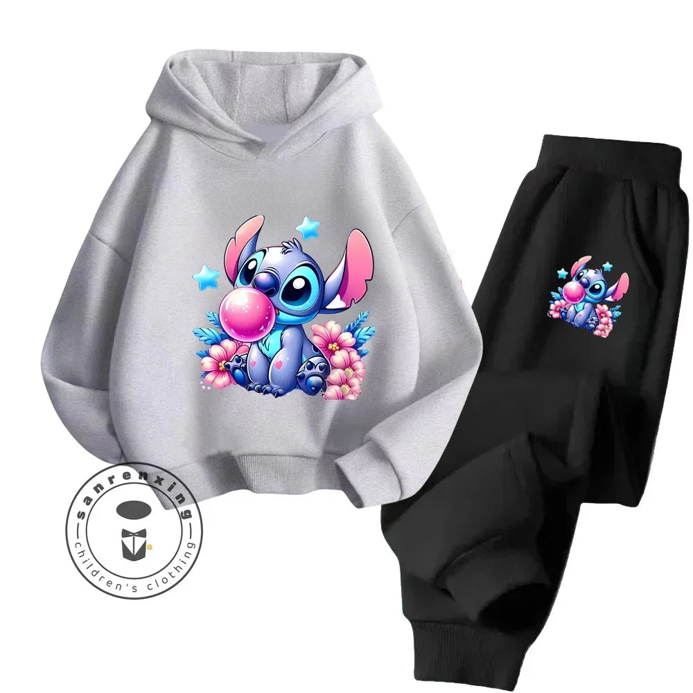 Gift For Casual Kids' Stitch Graphic Sweatshirt Set – Fun & Energetic Wear