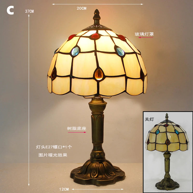 Table Lamp: E27 Stained Glass, Baroque Mediterranean Style for Bedroom & Nightstand