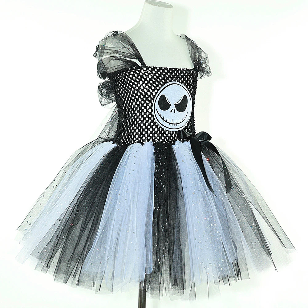 Kids Skeleton Halloween Tutu Dress – Black & White Outfit