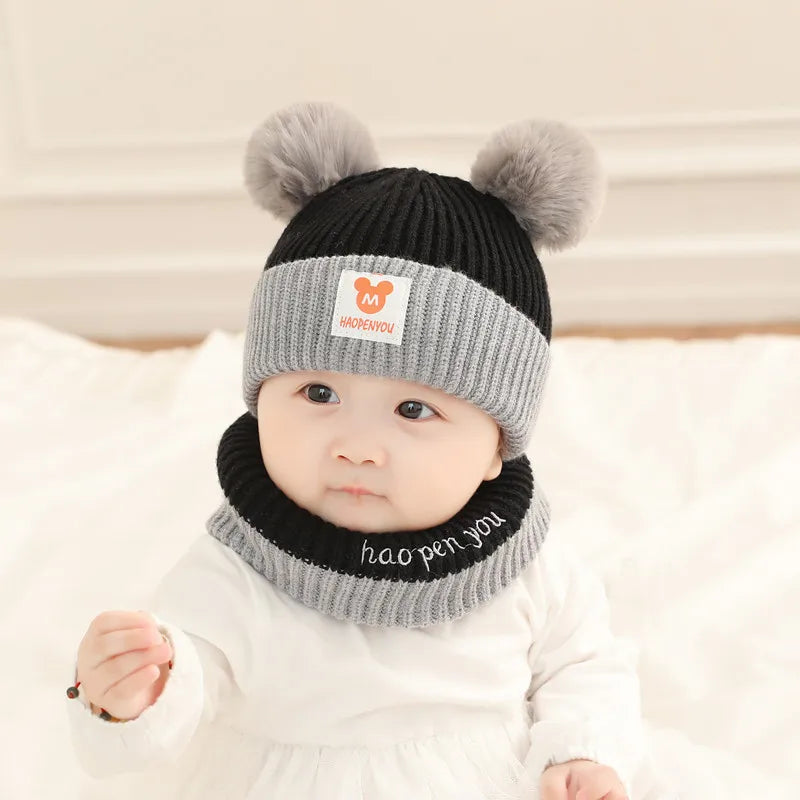 Cute Bear Knit Hat & Scarf Set for Kids