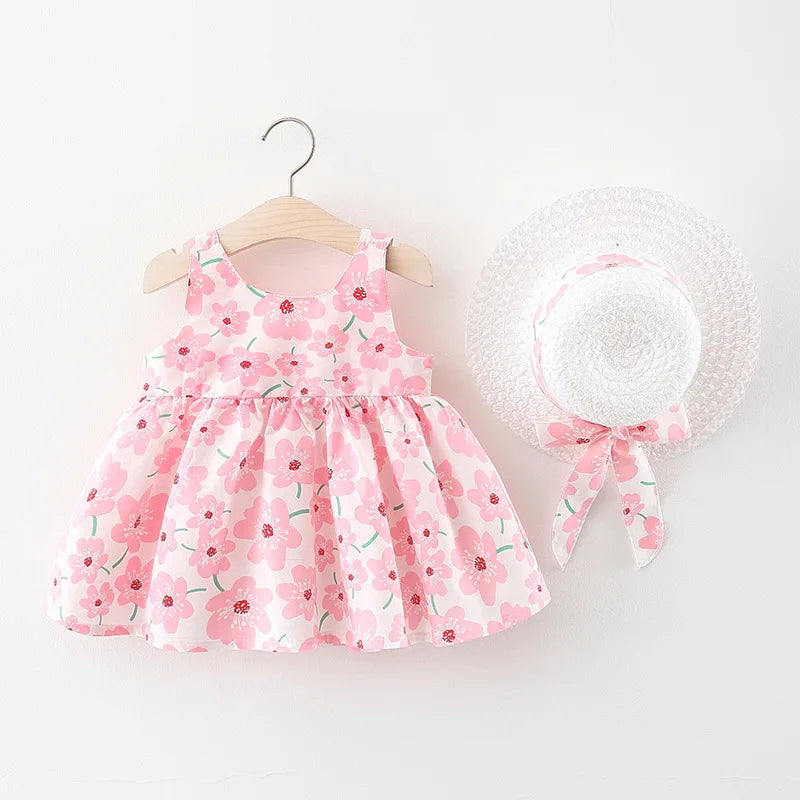Infant Girls’ Summer Party Dress with Gift Hat