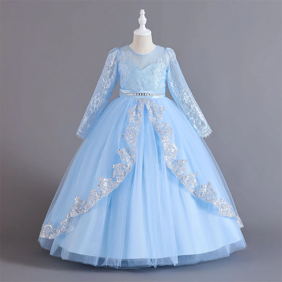 Girls Evening Dress – Lace Embroidered Party Gownn