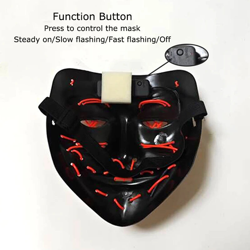 Wireless Neon LED Purge Mask – Glowing Halloween Party Mask