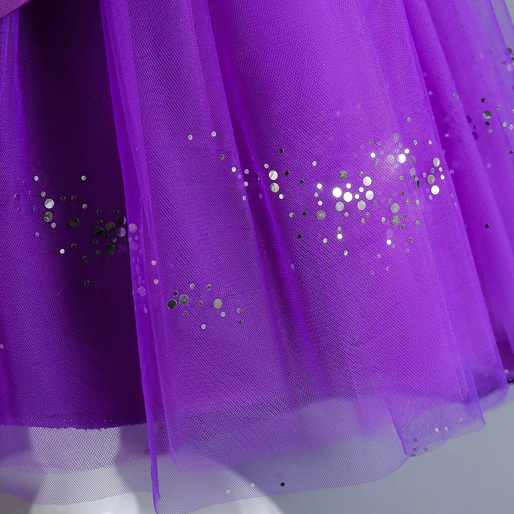 Kids’ Purple Sequin Dress – Bubble Sleeves