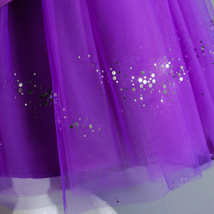 Kids’ Purple Sequin Dress – Bubble Sleeves