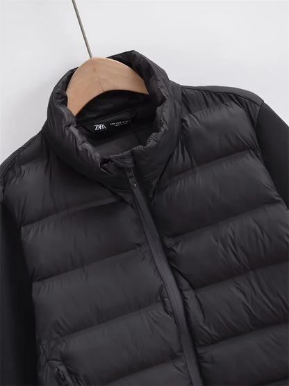 Modern Edge: Spliced Cotton Jacket with Stand Collar