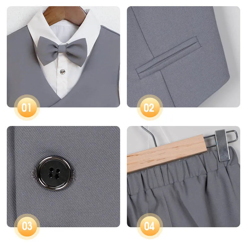 Teenagers’ Formal Tuxedo – Beige Waistcoat Set for Weddings & Parties