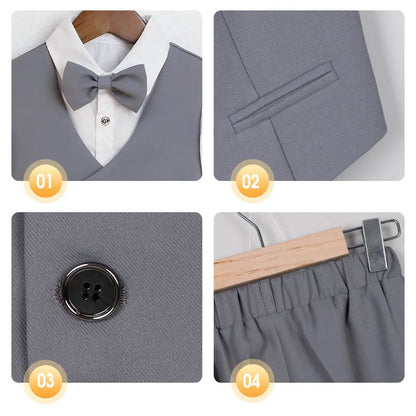 Teenagers’ Formal Tuxedo – Beige Waistcoat Set for Weddings & Parties