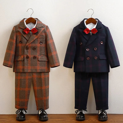 Kids’ Red Plaid Blazer Set – 1–10Y Boys’ Formal Performance Outfit