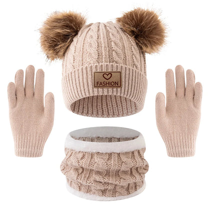 Kids 3PCS Winter Hat, Scarf & Gloves Set