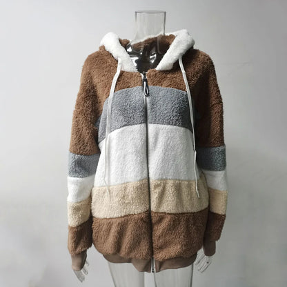 Oversized Hooded Plush Jacket 2024 – Warm Cashmere Streetwear for Women