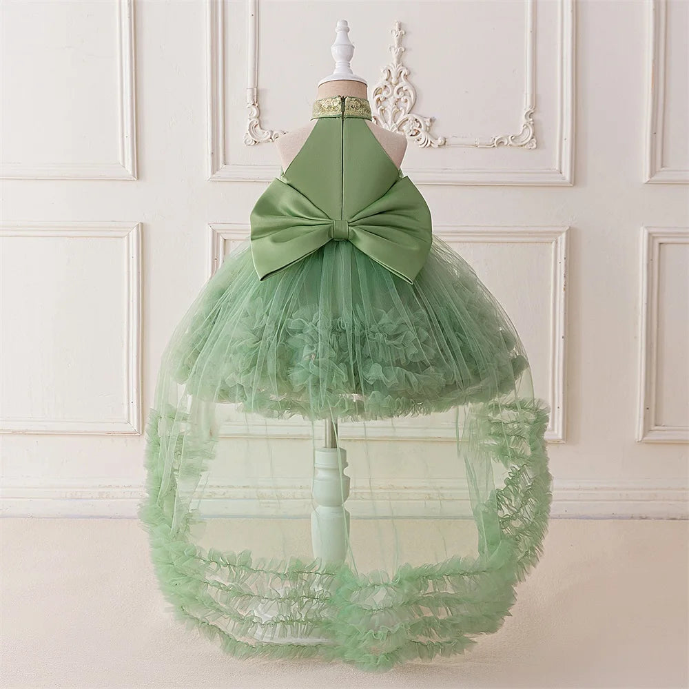 Elegant Baby Party Dress – Sequin Princess Gown with Big Bow & Train